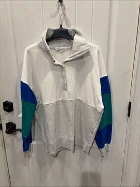DSG Colorblock Quarter-Snap Pullover Sweatshirt in White, Gray, Blue & Green